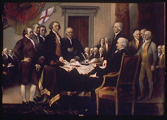 Signing of the Declaration of Independence, painting by John Trumbull in U.S. Capitol - In Congress, July 4, 1776. The unanimous declaration of the thirteen United States of America.